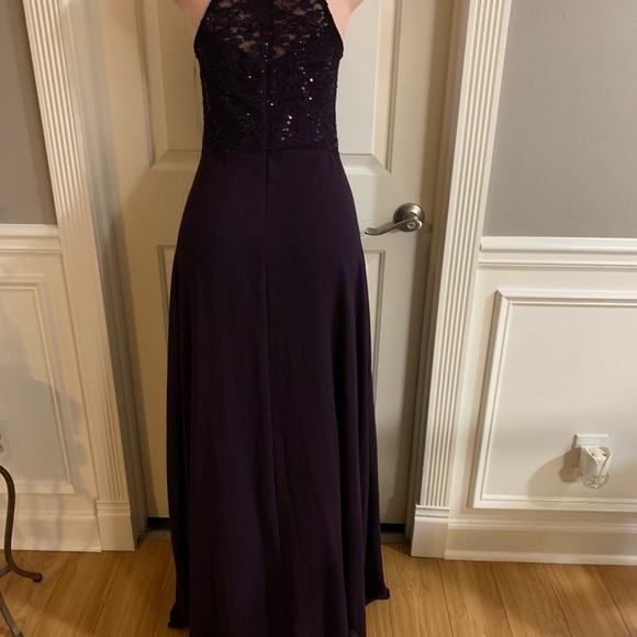 Women junior purple lace top halter maxi dress size (S) sleeveless zipper back - Picture 10 of 11